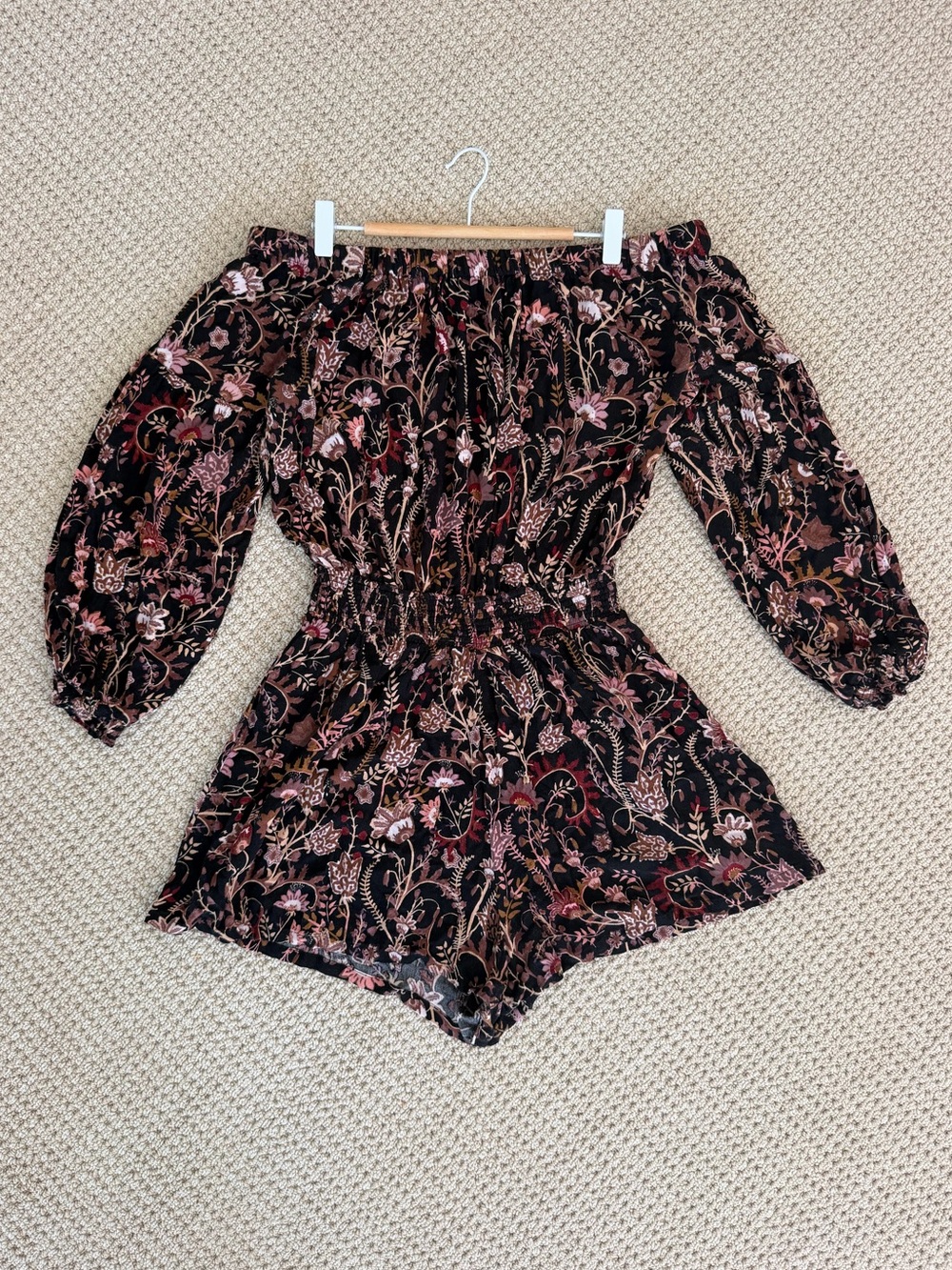 Free people Off-Shoulder Floral Romper in Black and Pink